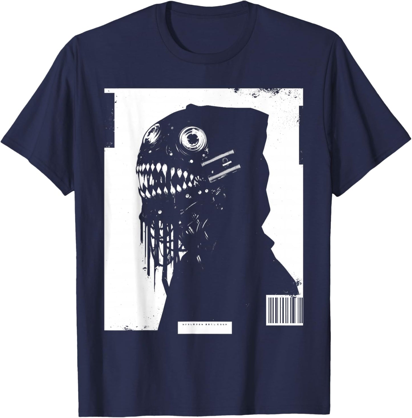 Horror Techwear Ghoul Futuristic Grunge Cybergoth Gothic T-Shirt - T-Shirt | Navy