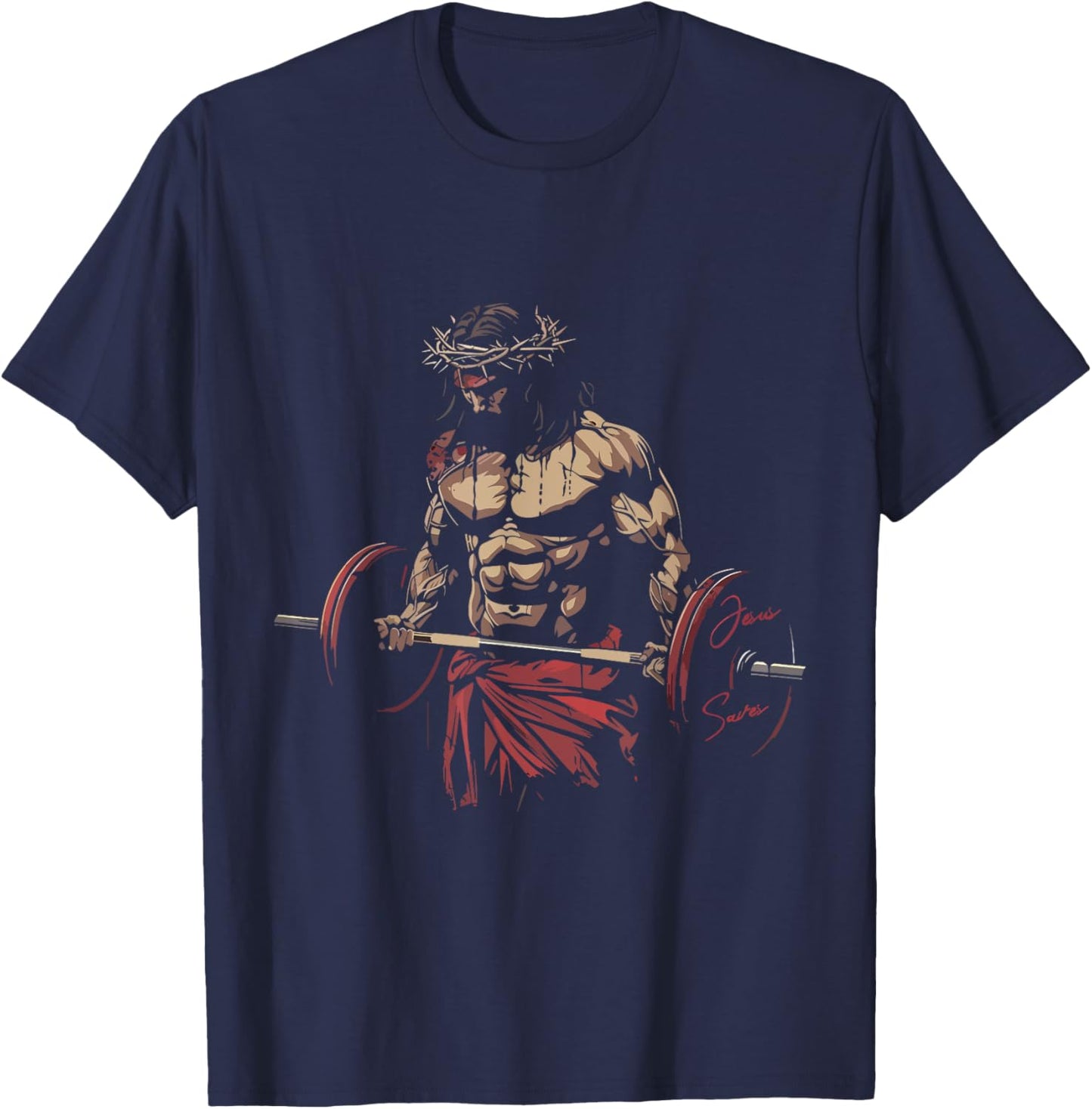 Jesus The Ultimate Deadlifter Christian Gym Workout Jesus T-Shirt - T-Shirt | Navy