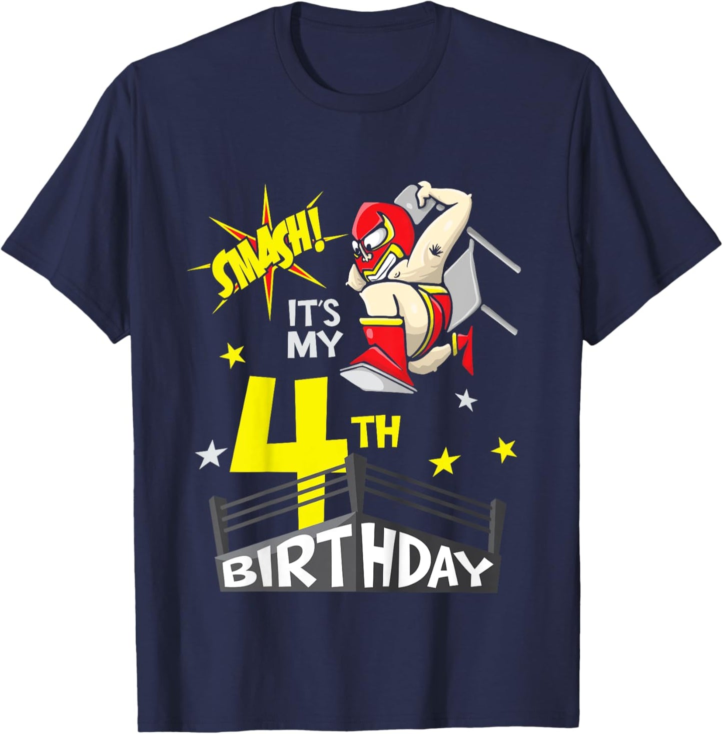 Kids Kids It's My 4th Birthday 4th Birthday Shirt Boy, Wrestling T-Shirt - T-Shirt | Navy