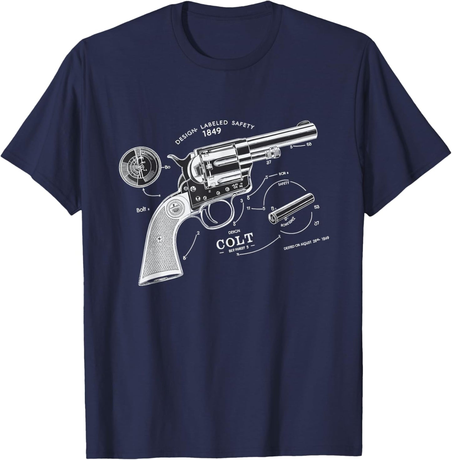 Vintage Patent Print 1839 Revolver Western Gun T-Shirt - T-Shirt | Navy