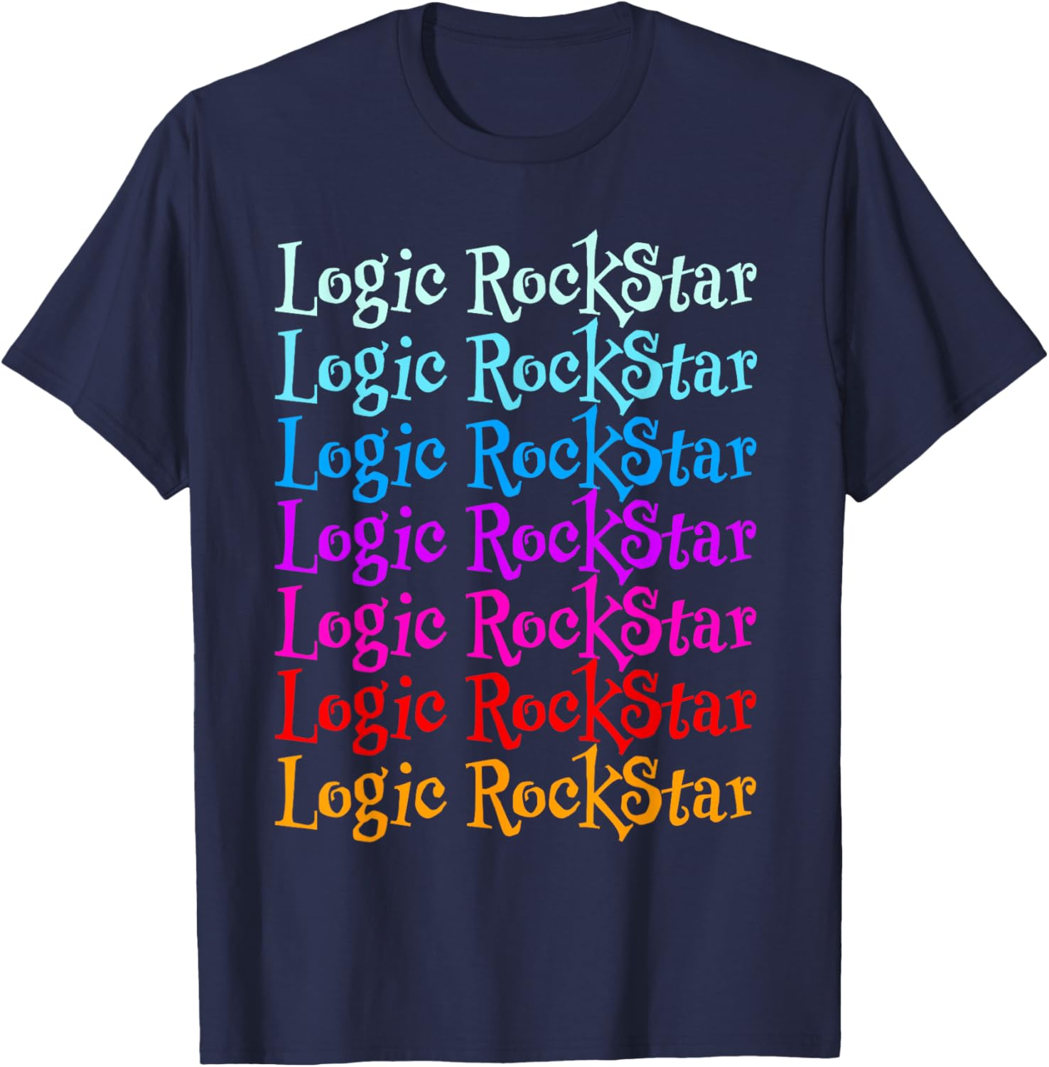 Multicolored Official Logo Design RockStar Original Graphic T-Shirt - T-Shirt | Navy