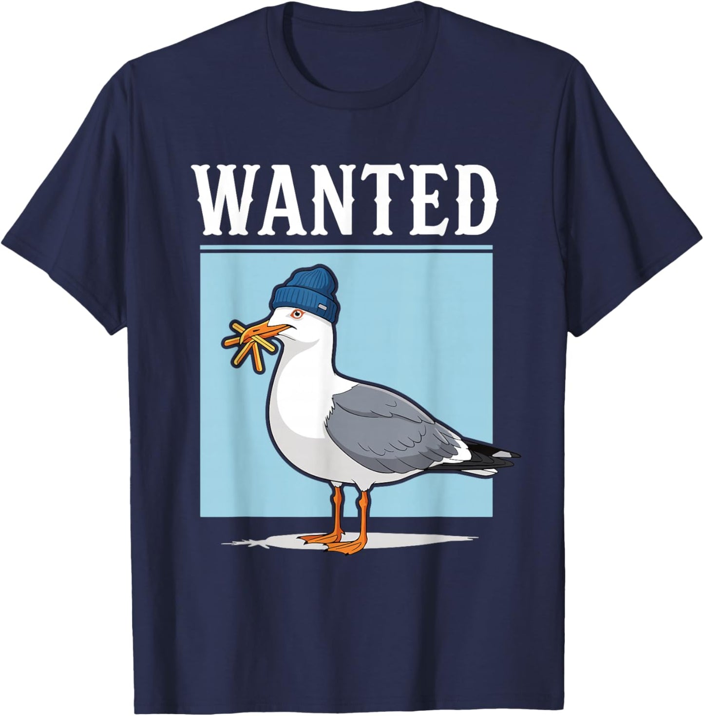 Wanted Möwe mit Pommes Frites Beanie Humor T-Shirt - T-Shirt | Navy