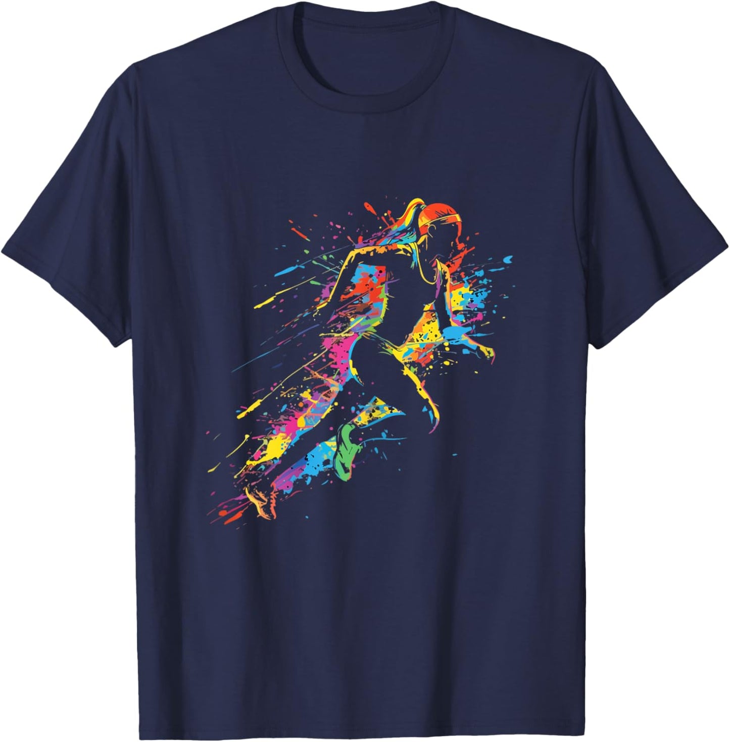 Marathon Running Paint Splash Trail Runner Sprinting Girls T-Shirt - T-Shirt | Navy