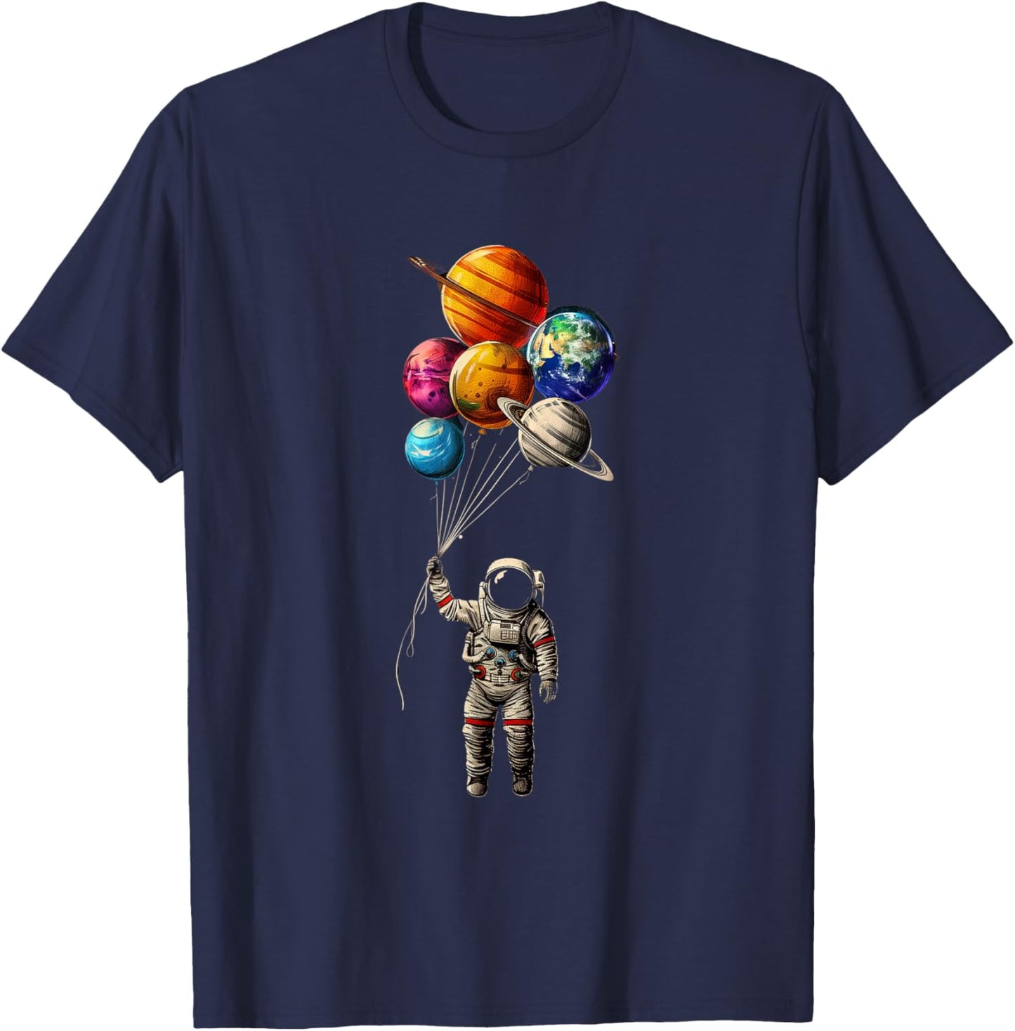 Funny Astronaut holding balloon planets T-Shirt - T-Shirt | Navy