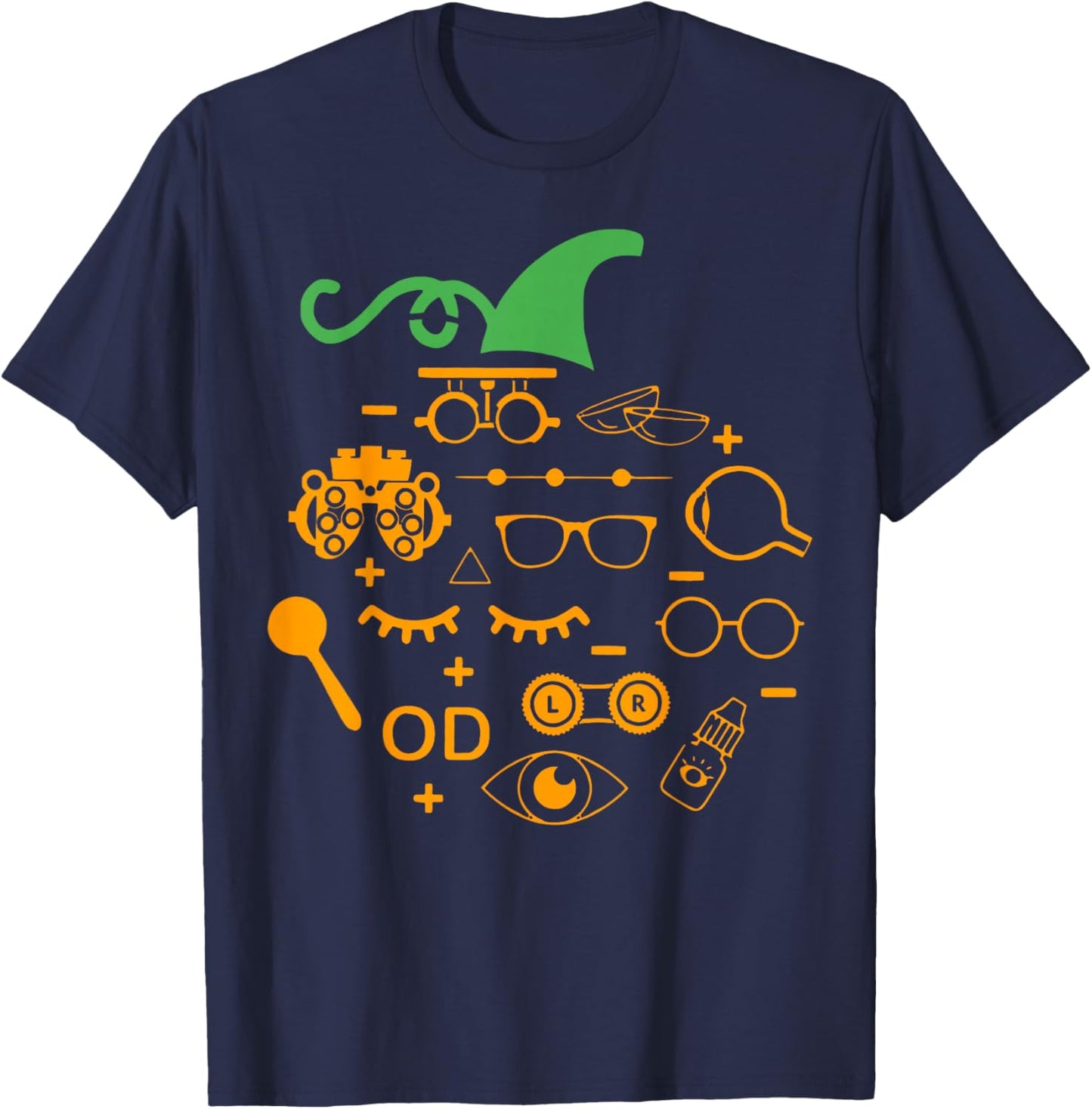 Optometry Symbols Pumpkin Shape Autumn Halloween Optometrist T-Shirt - T-Shirt | Navy