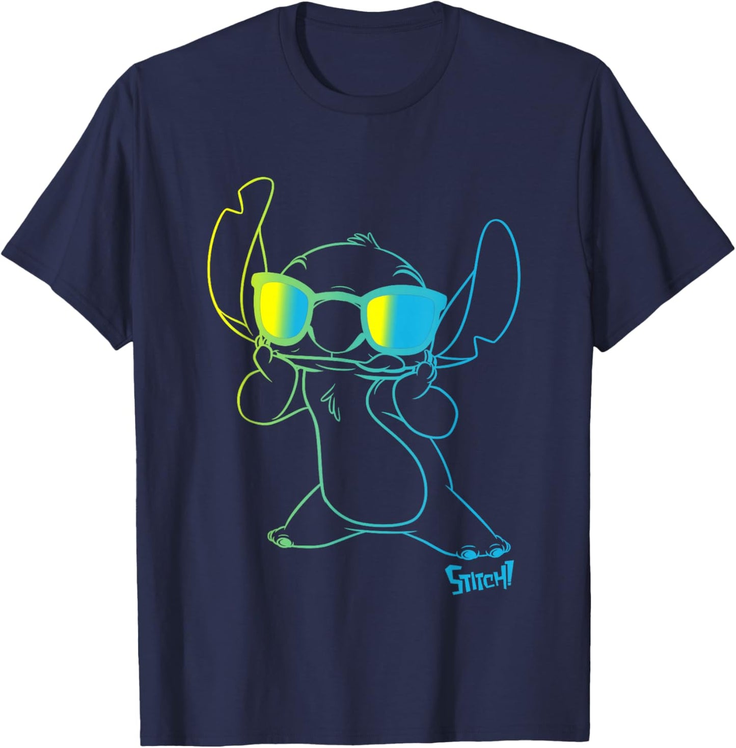 Disney Lilo & Stitch Cool Stitch Neon Outline Chest Portrait T-Shirt - T-Shirt | Navy