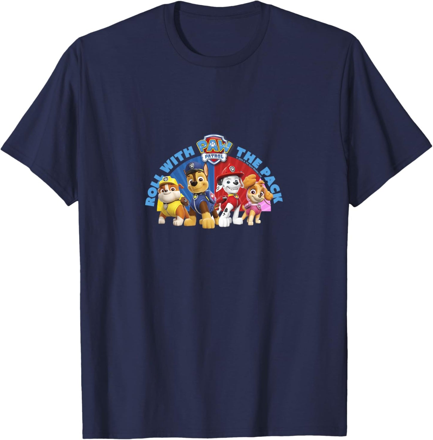 PAW Patrol Roll The Pack Rubble Chase Marshall Skye T-Shirt - T-Shirt | Navy