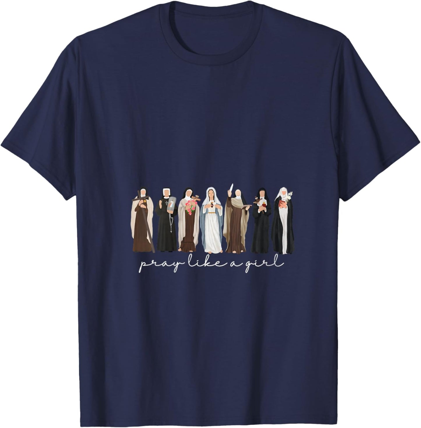 Pray Like A Girl Catholic Christian Faith Based Men Women V-Neck T-Shirt - T-Shirt | Navy