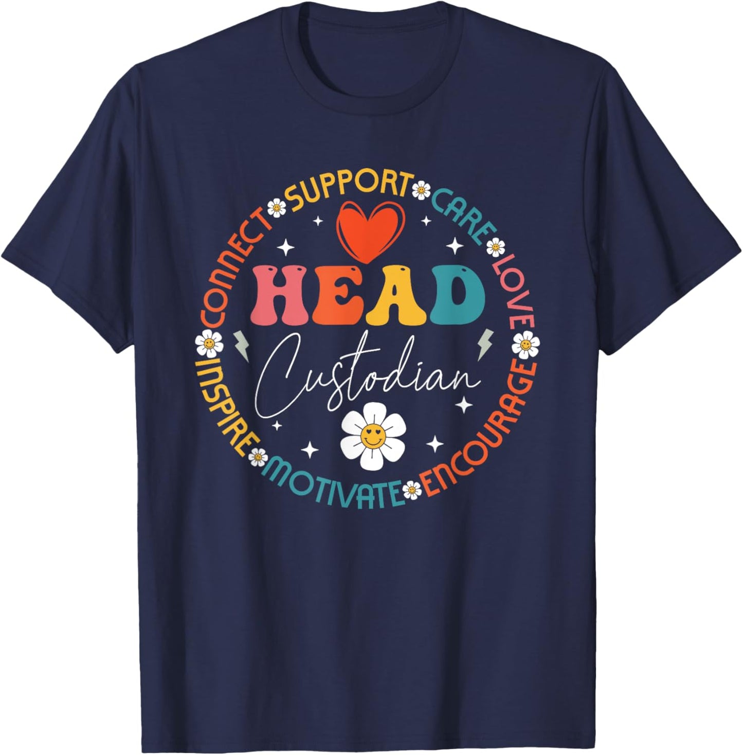 Head Custodian Appreciation Week Back to School Retro Groovy T-Shirt - T-Shirt | Navy