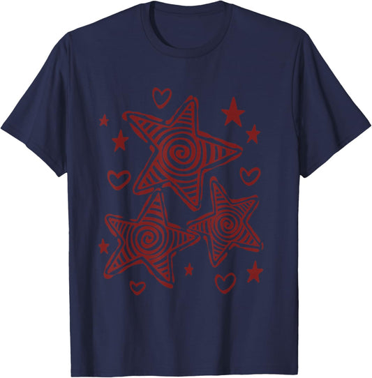 90s Y2K Star Trio Starry Sky T-Shirt - T-Shirt | Navy