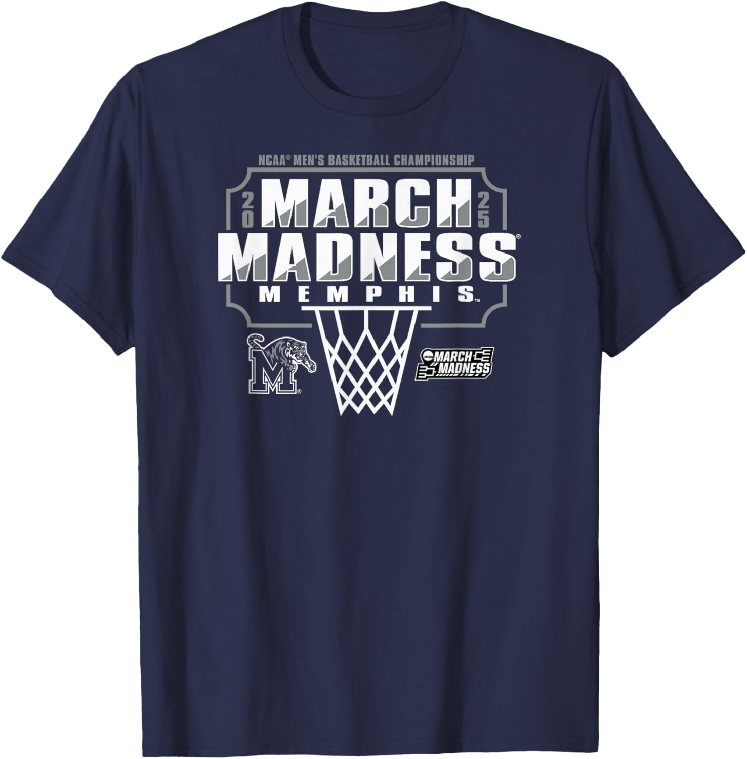 Memphis Tigers March Madness 2025 Basketball Blue T-Shirt - T-Shirt | Navy