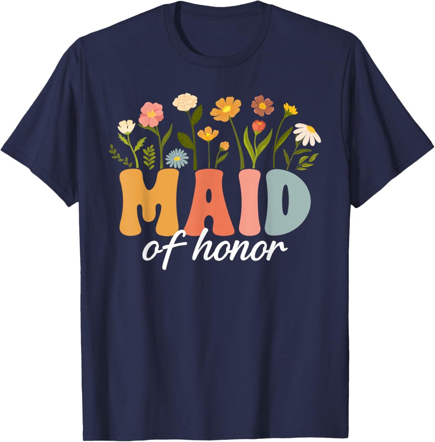 Maid of Honor Groovy Wedding Maid of Honor T-Shirt - T-Shirt | Navy