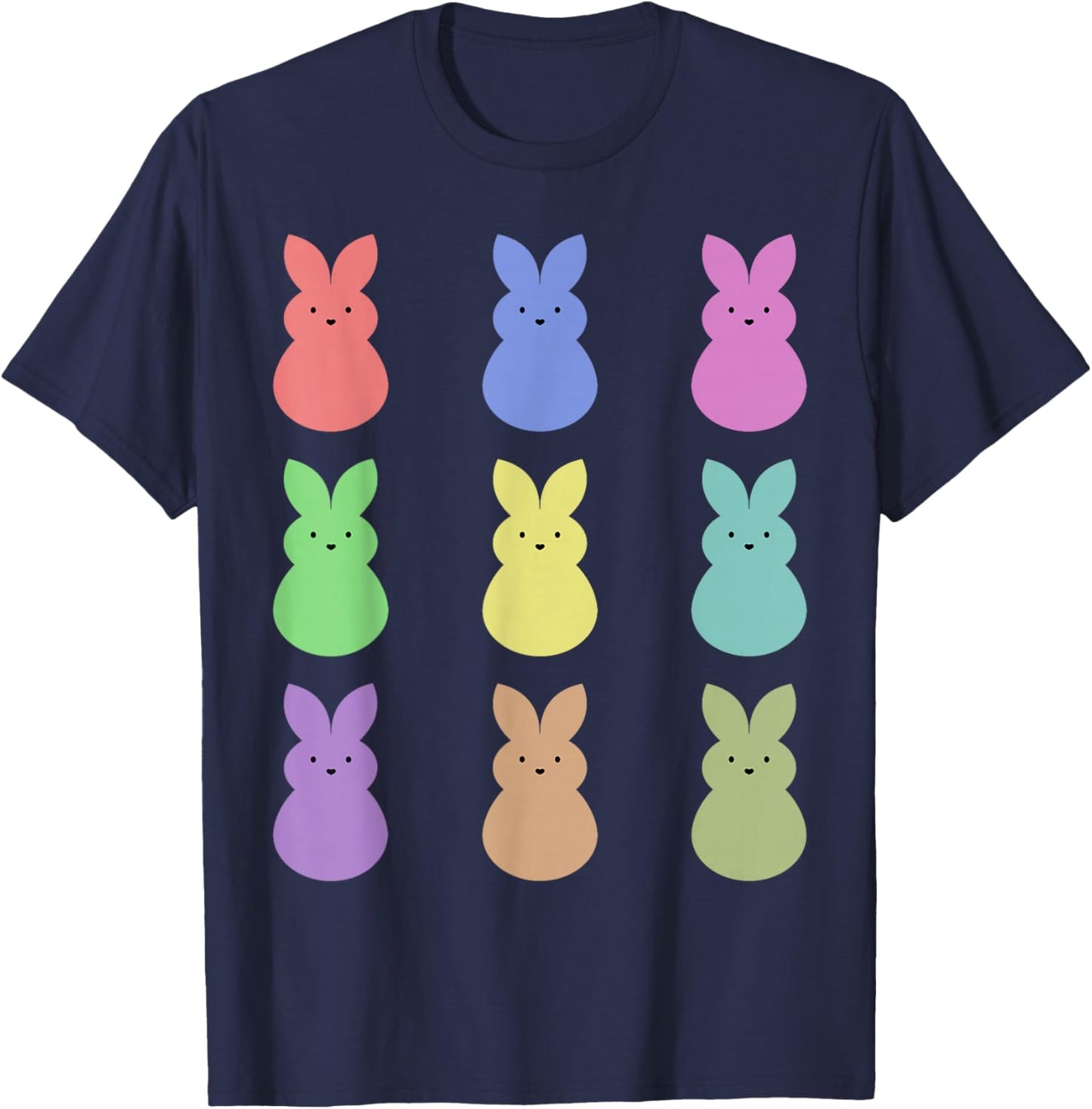 Cute Bunnies Happy Easter Egg Hunt Sweet Colorful Art T-Shirt - T-Shirt | Navy
