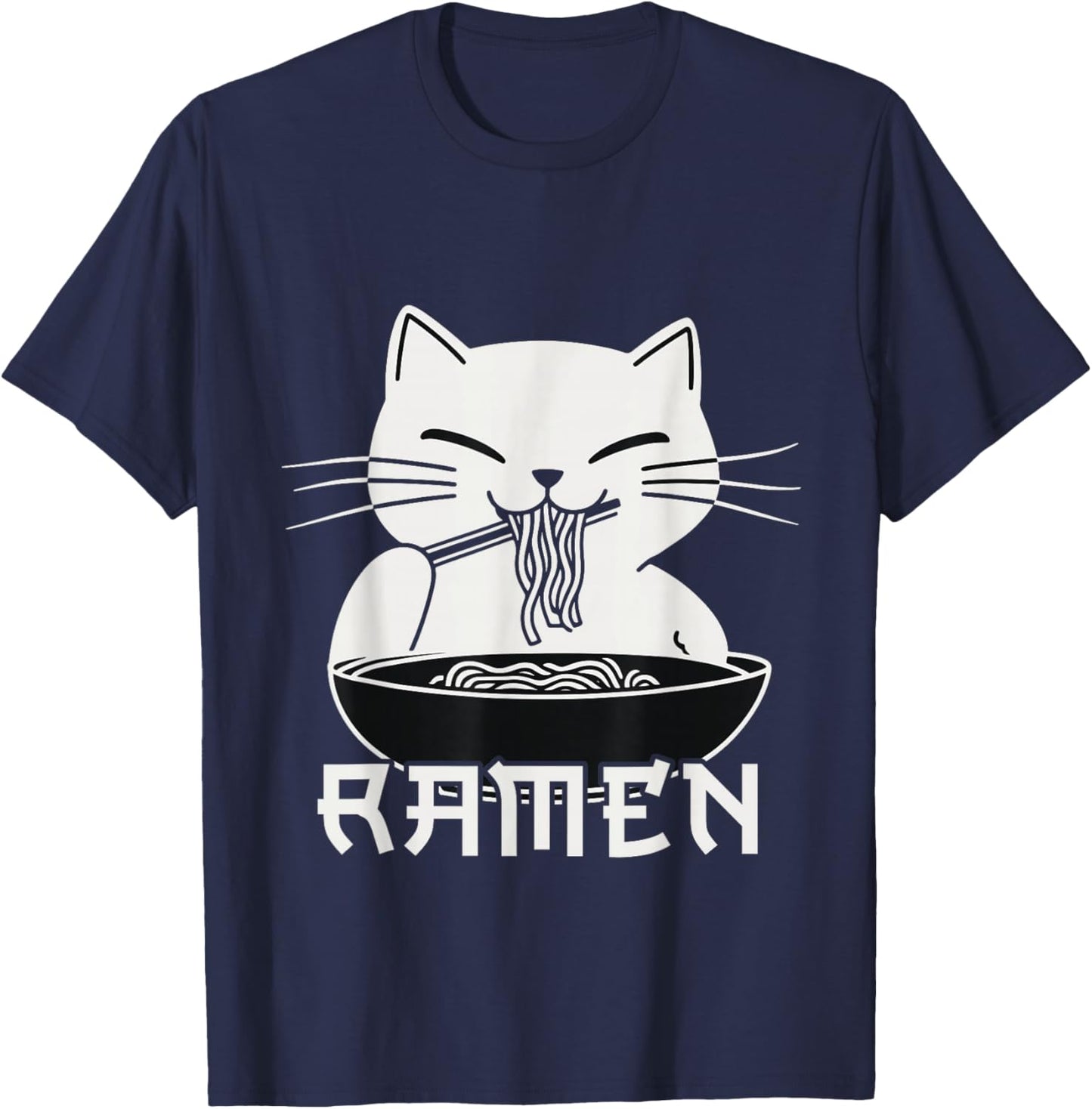 Kawaii Noodles Soup Anime Japanese Ramen Cat Teens Girls T-Shirt - T-Shirt | Navy