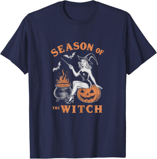 Season of the Witch Spooky Pumpkin Halloween T-Shirt - T-Shirt | Navy