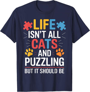 Puzzler Puzzles Cats Funny Jigsaw Puzzle T-Shirt - T-Shirt | Navy