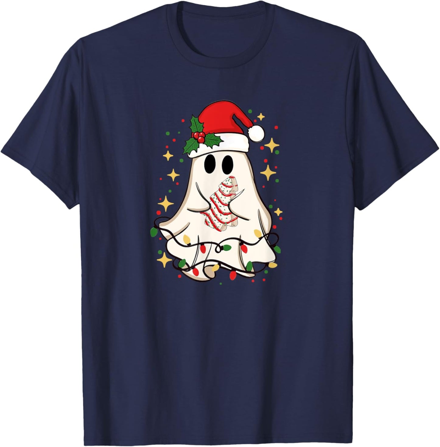 Cute Ghost Christmas Tree Frosting Frosted Cake Debbie Snack T-Shirt - T-Shirt | Navy