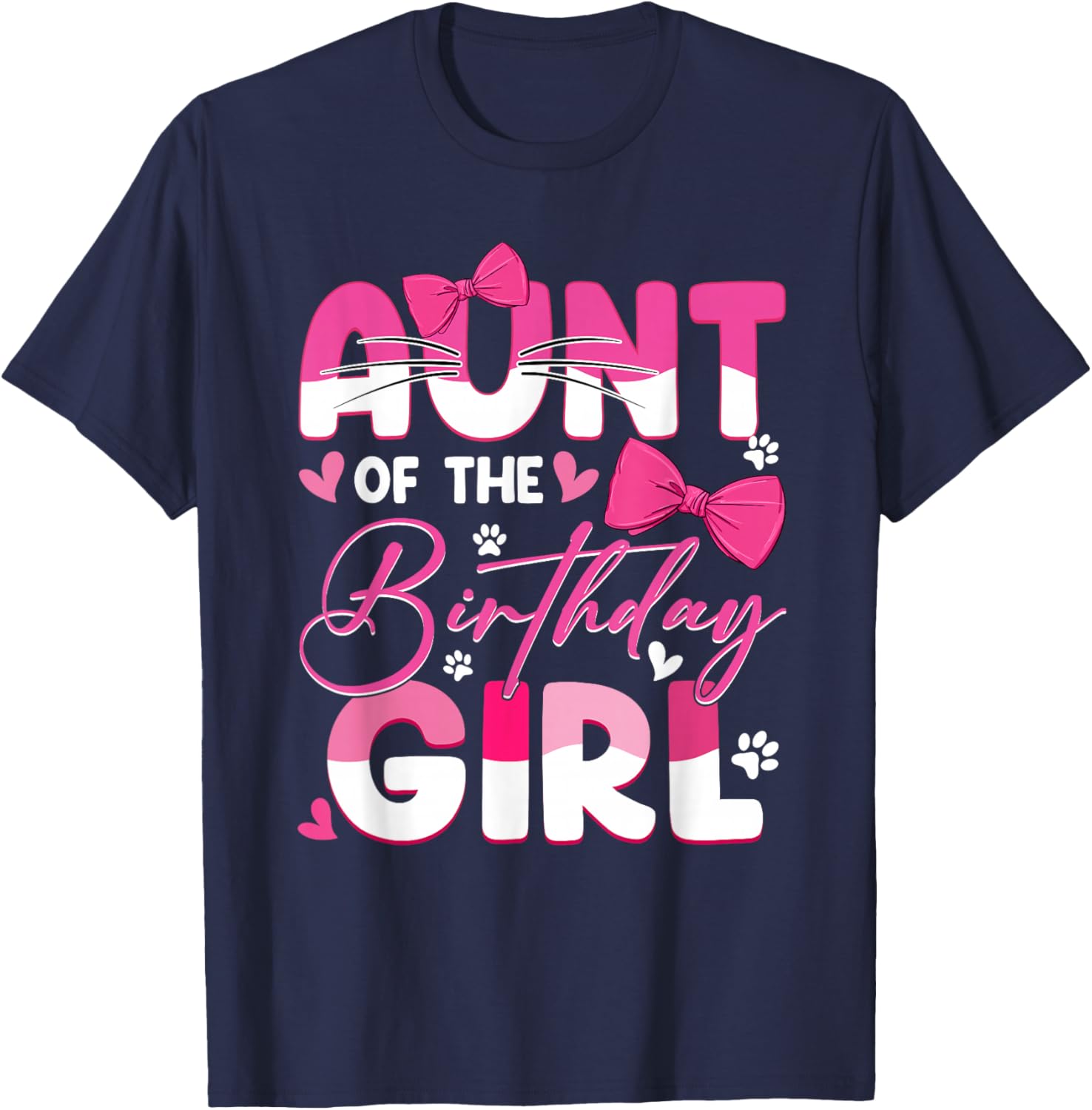 Aunt Of The Birthday Girl Cat Kitty Family Matching T-Shirt - T-Shirt | Navy