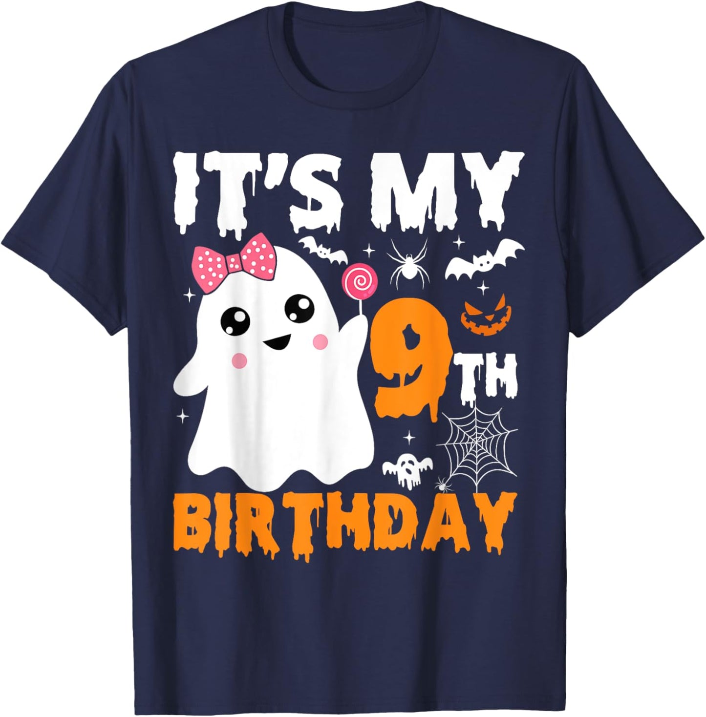 It's My 9th Birthday 9 Years Old Ghost Pumpkin Halloween T-Shirt - T-Shirt | Navy