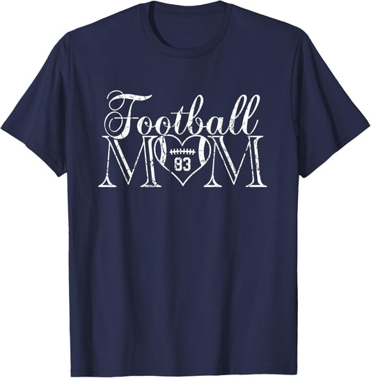 Football Mom Number 83 Football Heart #83 Game Day T-Shirt - T-Shirt | Navy