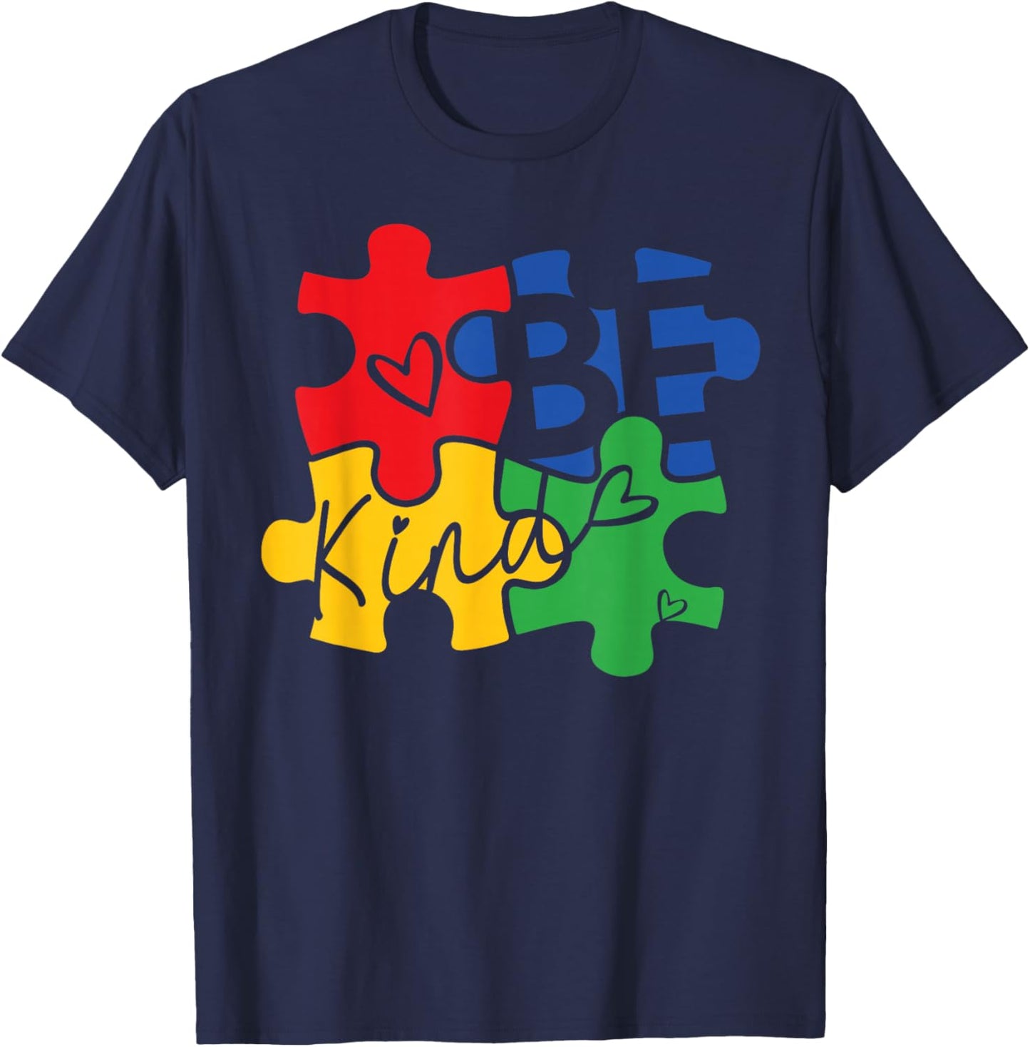 BE KIND Autism Awareness Puzzle Pieces Autism Support Kids T-Shirt - T-Shirt | Navy