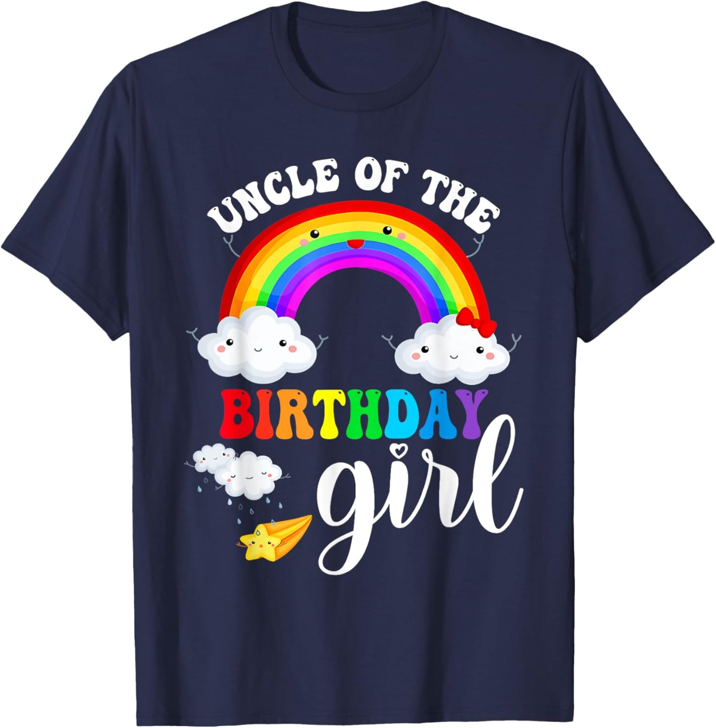 Uncle of The Birthday Girl Rainbow B-Day Matching Family T-Shirt - T-Shirt | Navy