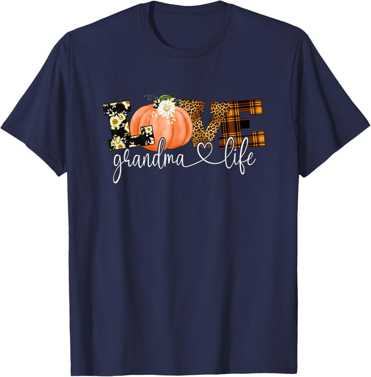 Love Grandma Life Fall Season Pumpkin T-Shirt - T-Shirt | Navy