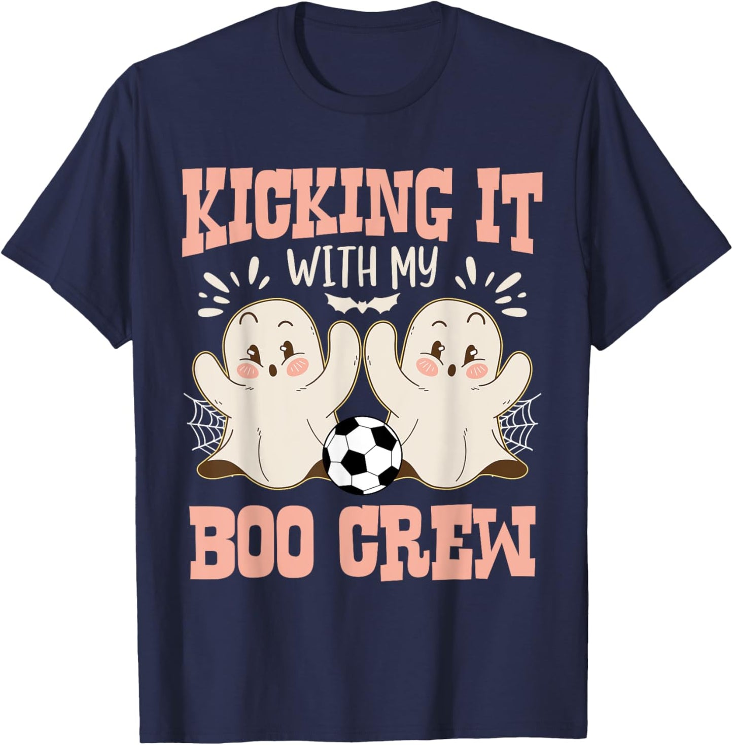 Spooky Halloween Soccer Kicking It With My Boo Crew T-Shirt - T-Shirt | Navy