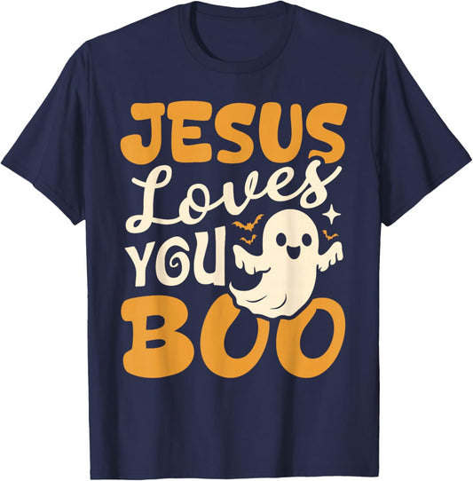 Jesus Loves You Boo Christian Halloween Ghost Funny T-Shirt - T-Shirt | Navy
