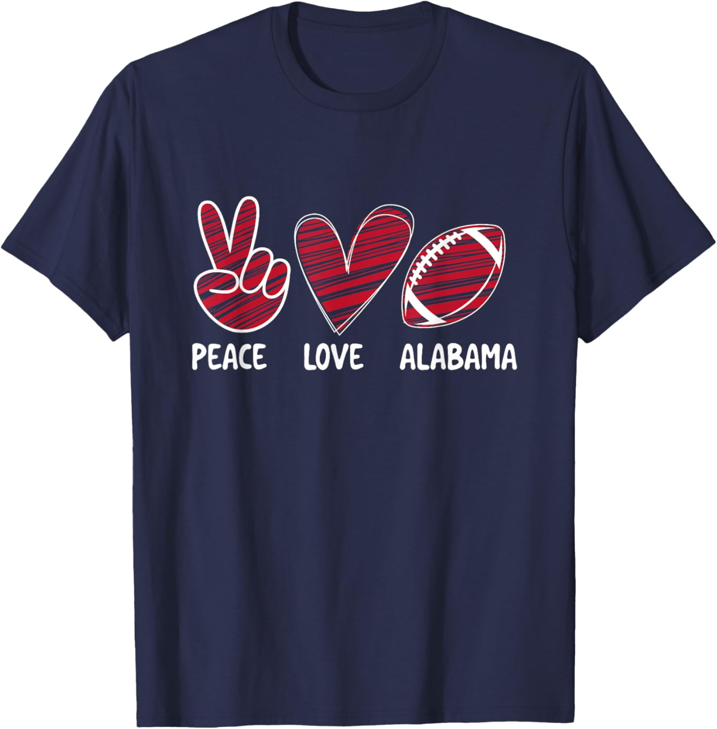 Peace Love Alabama - Alabama Football Lover Game Day T-Shirt - T-Shirt | Navy
