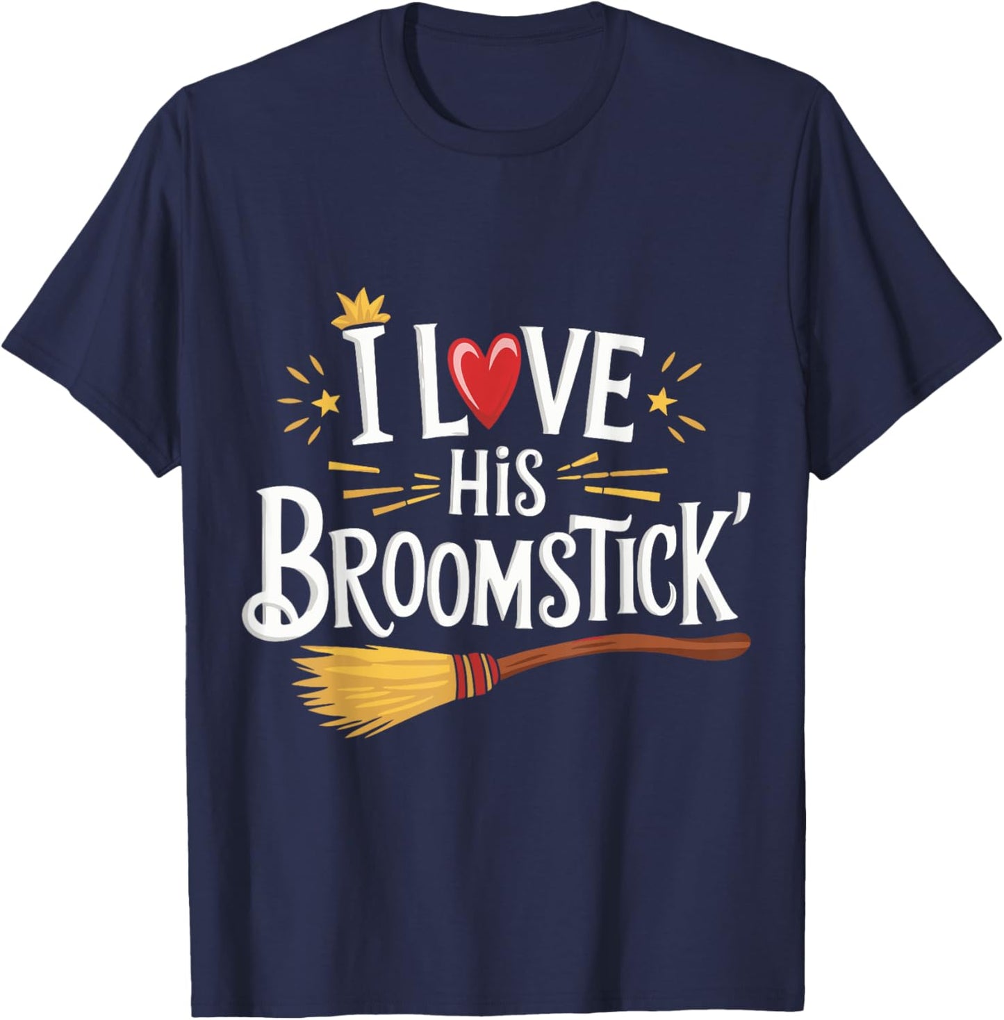 I Love His Broomstick I Love Her Pumpkins T-Shirt - T-Shirt | Navy