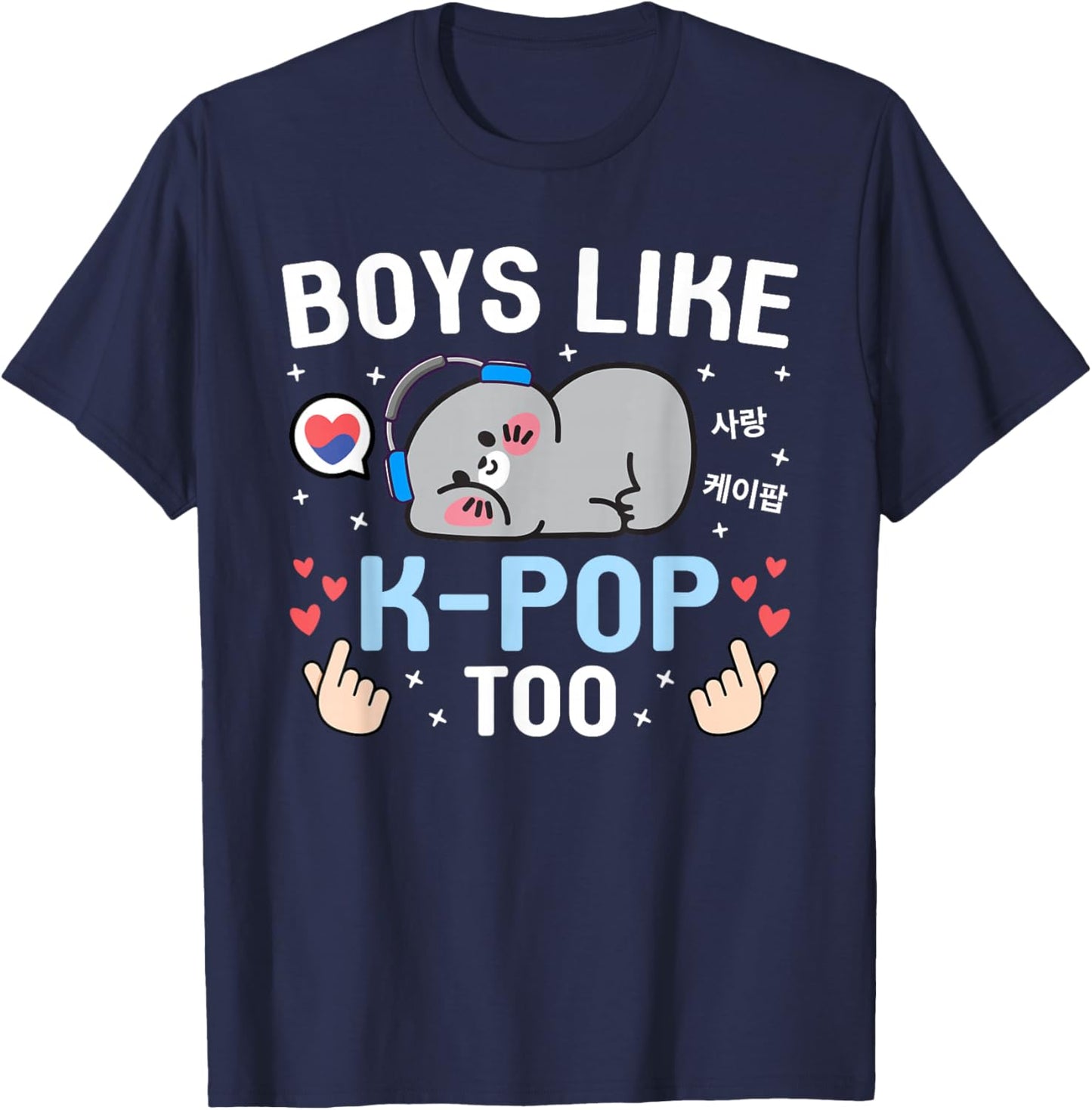 Boys Like K-Pop Too Cute Kawaii Seal Korean Music Kids K-Pop T-Shirt - T-Shirt | Navy
