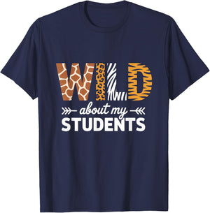 Wild About My Students Teacher Leopard Print Safari Jungle T-Shirt - T-Shirt | Navy