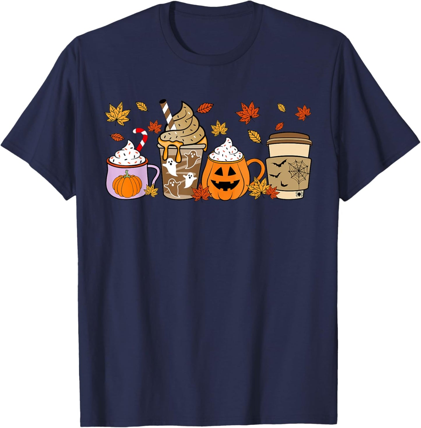 Halloween Coffee Pumpkin Latte Spice Costume Men Women Kids T-Shirt - T-Shirt | Navy