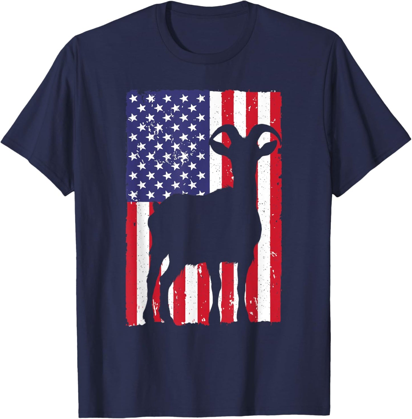 Goat Gift Goat Lover Accessories & Goat Clothes -Adult Black Small USA Flag Animal Design T-Shirt - T-Shirt | Navy