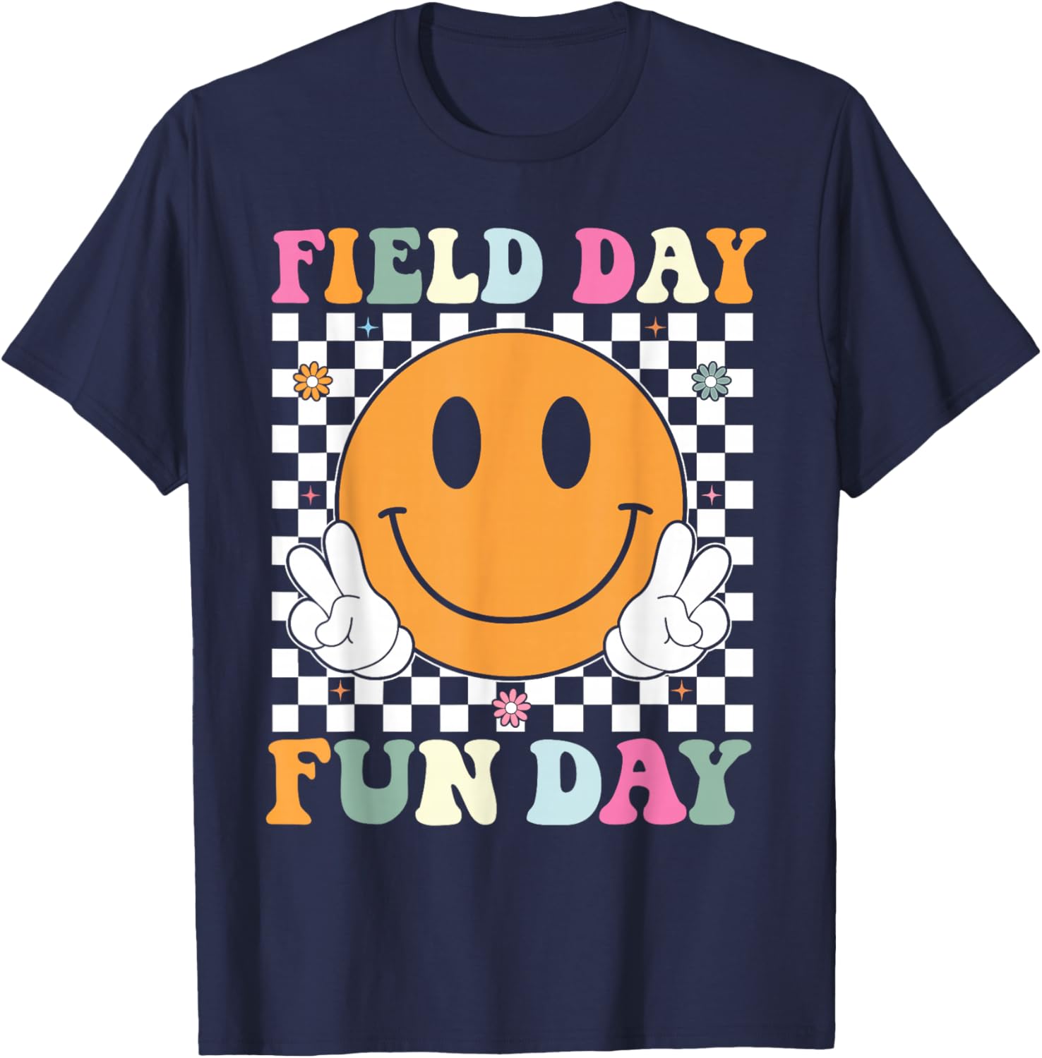 Groovy Field Day Fun Day Retro Field Day 2026 Teacher Kids T-Shirt - T-Shirt | Navy