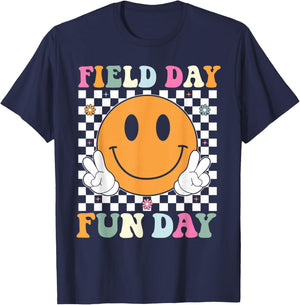 Groovy Field Day Fun Day Retro Field Day 2026 Teacher Kids T-Shirt - T-Shirt | Navy