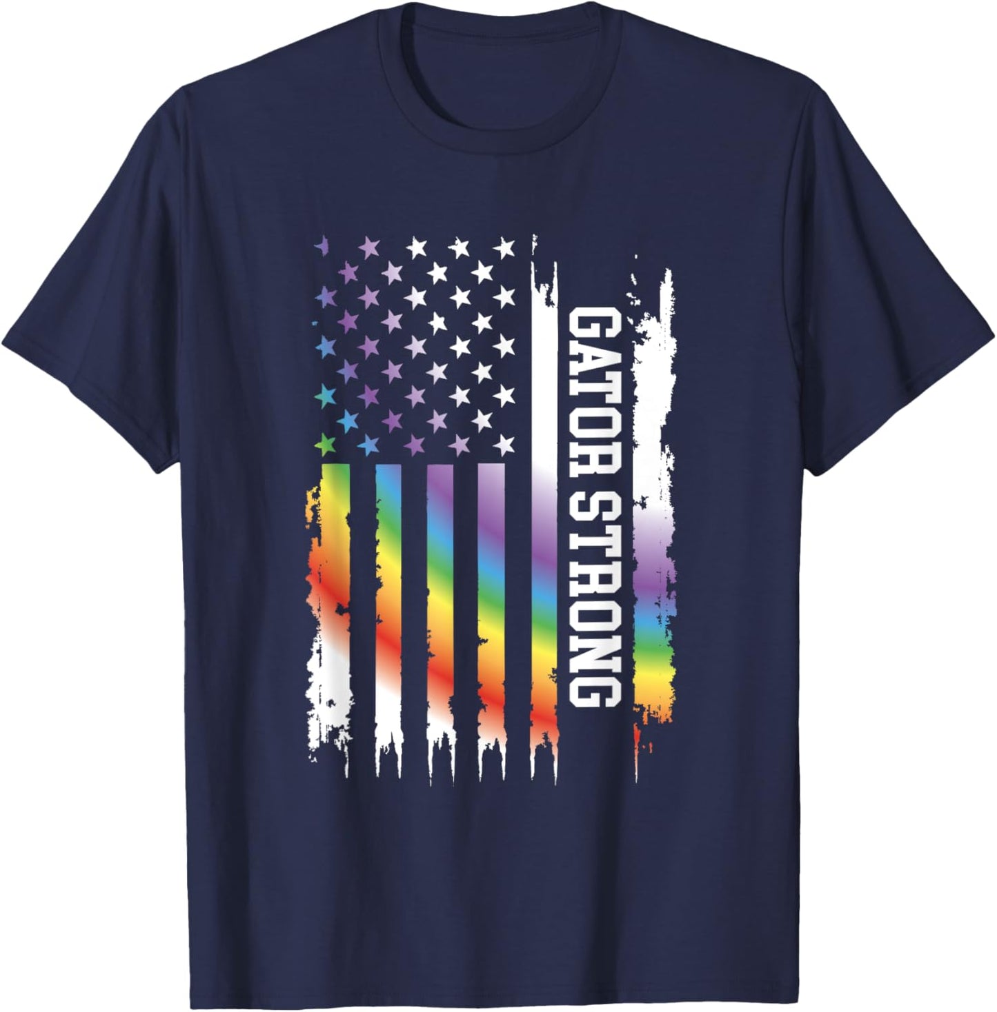 Gator Strong United States Distressed Rainbow w US Flag T-Shirt - T-Shirt | Navy