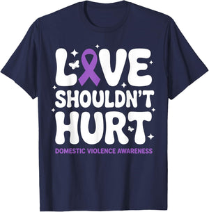 Love Shouldn't Hurt Retro Domestic Violence Awareness Ribbon T-Shirt - T-Shirt | Navy