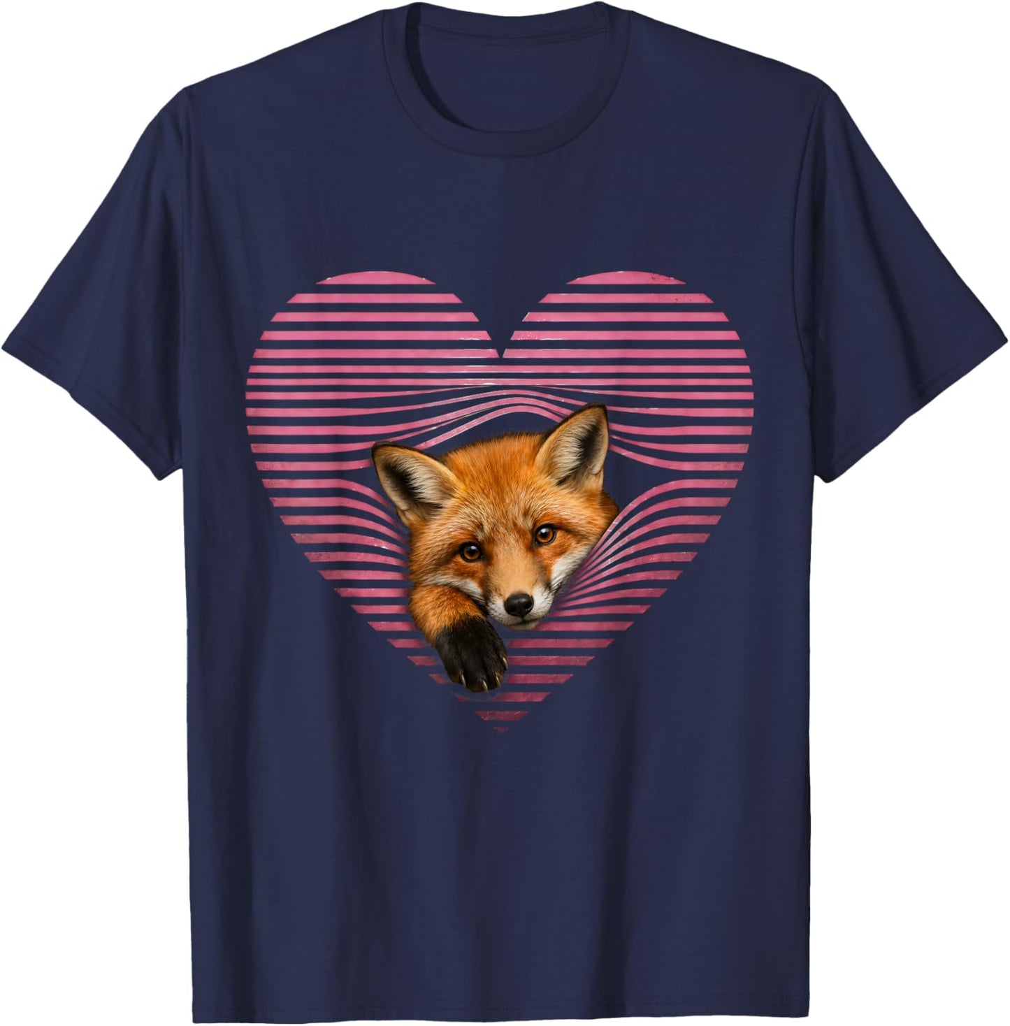 Cute Fox in Heart Retro Woodland Lover Vintage Style T-Shirt - T-Shirt | Navy
