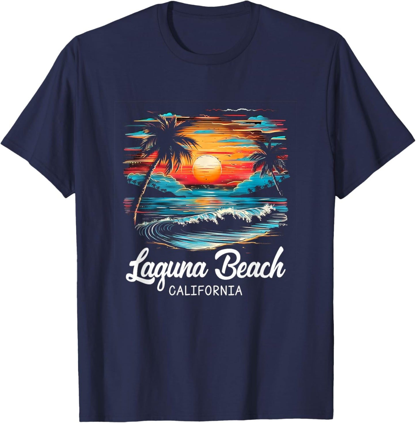 Family Vacation Retro Sunset California Laguna Beach T-Shirt - T-Shirt | Navy