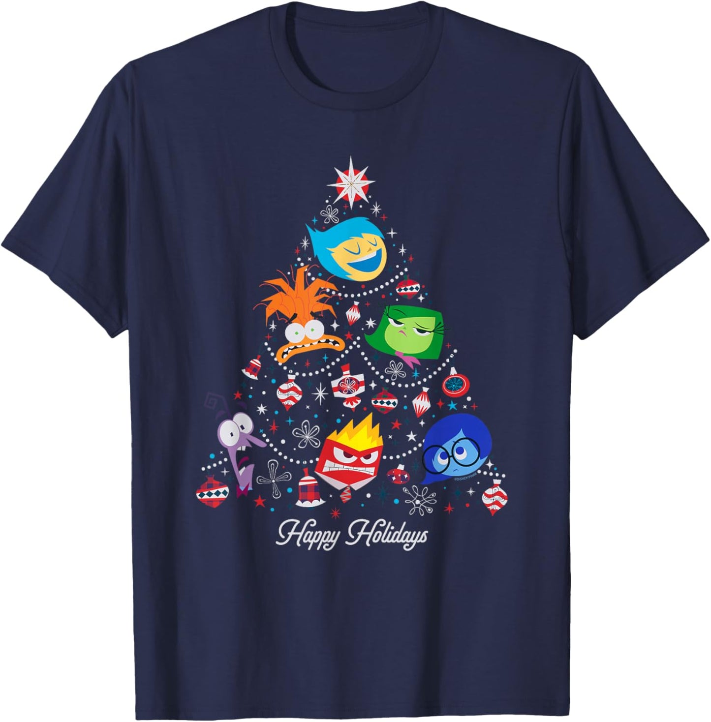 Disney and Pixar’s Inside Out 2 Emotions Christmas Tree T-Shirt - T-Shirt | Navy
