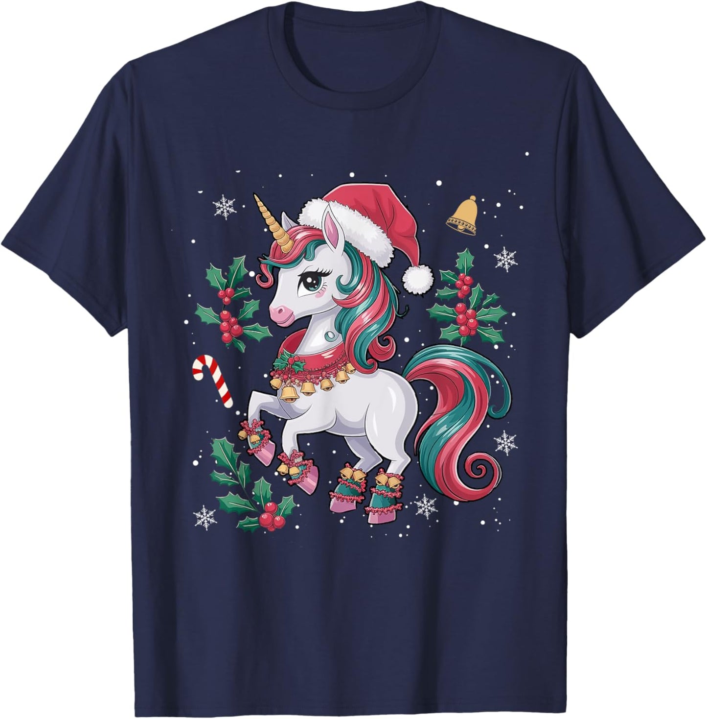 Cute Unicorn Christmas Girls Kids Toddler Xmas Santa Unicorn T-Shirt - T-Shirt | Navy