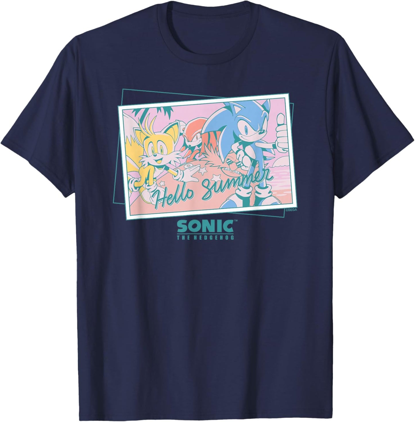 Sonic The Hedgehog - Hello Summer Sonic, Tails, Knuckles T-Shirt - T-Shirt | Navy