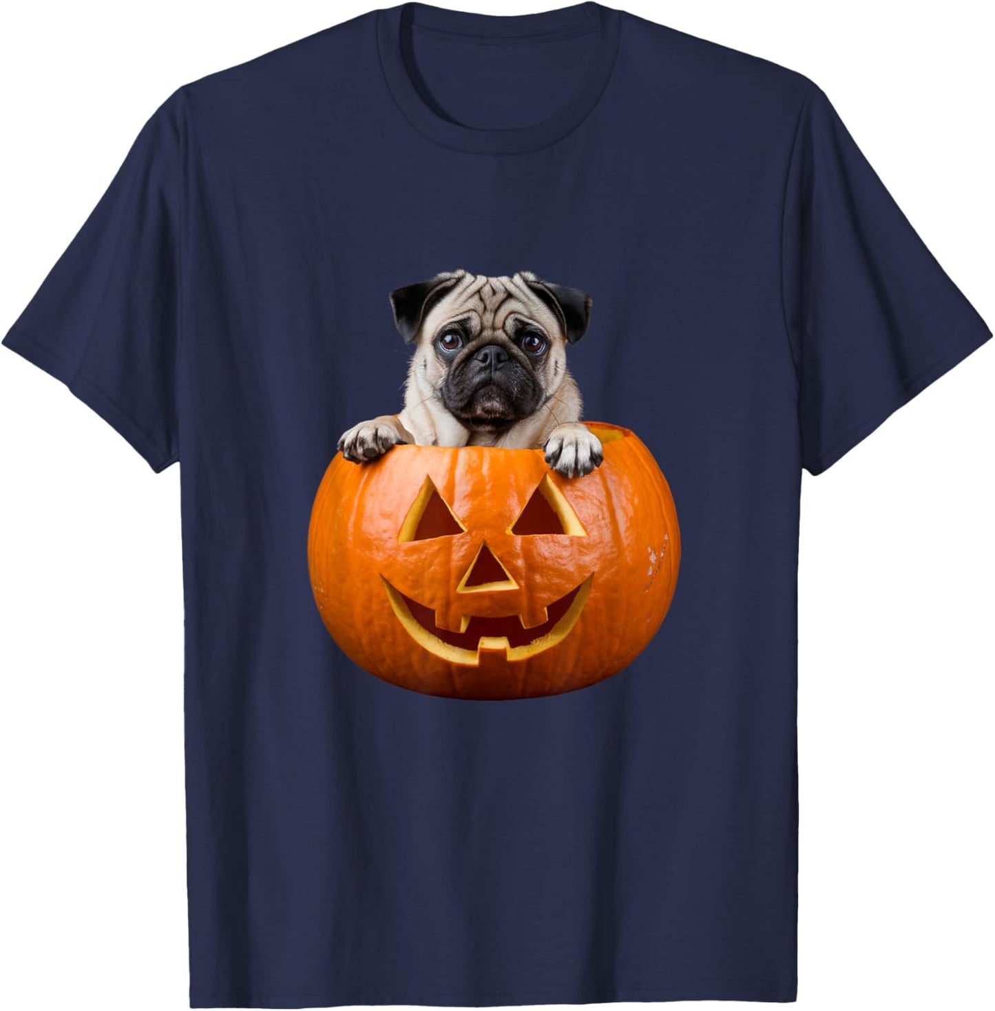 Pug in Pumpkin Halloween Dog Costume T-Shirt - T-Shirt | Navy
