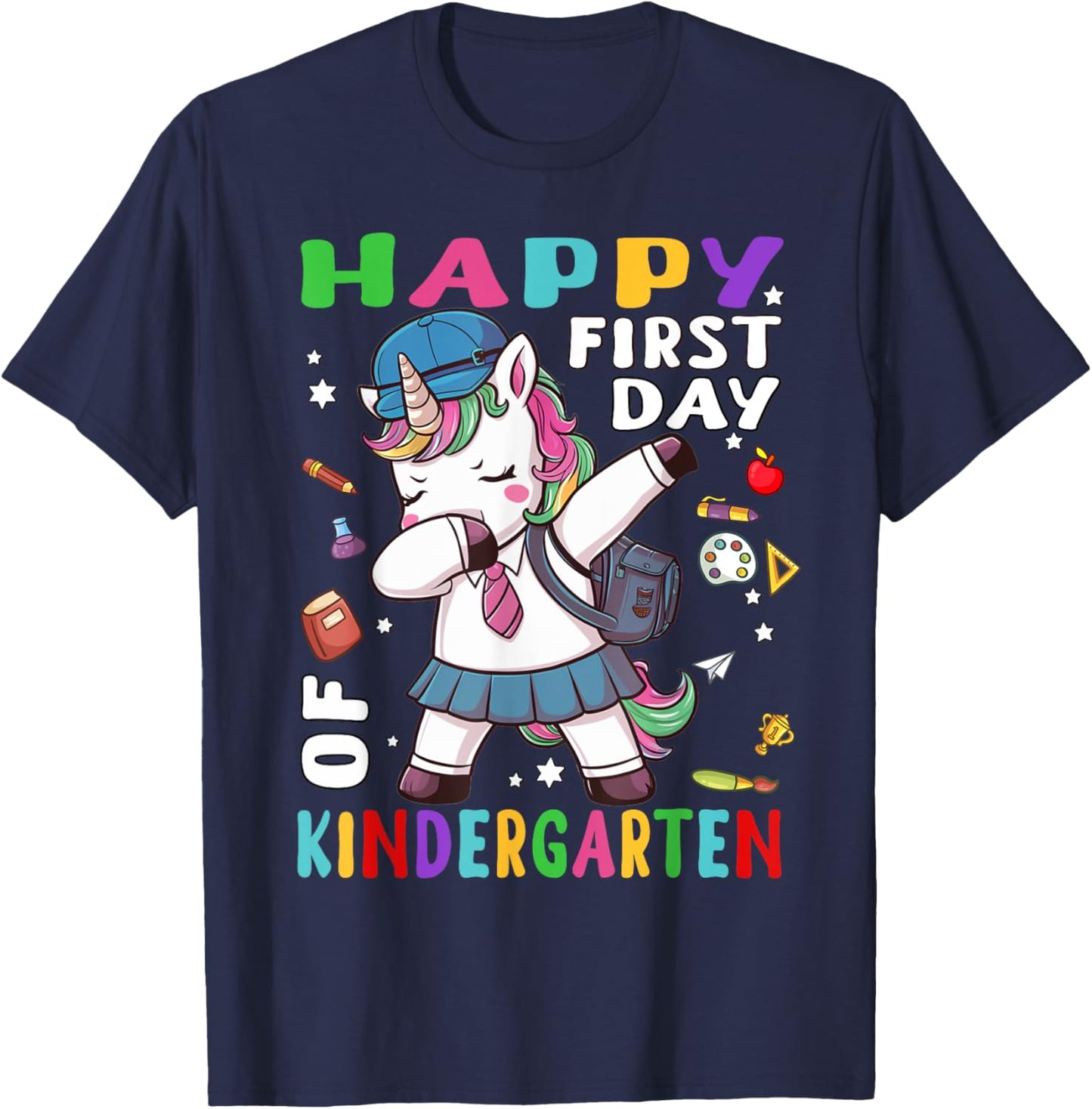 Happy 1st Day of Kindergarten Dabbing Unicorn Back to School T-Shirt - T-Shirt | Navy