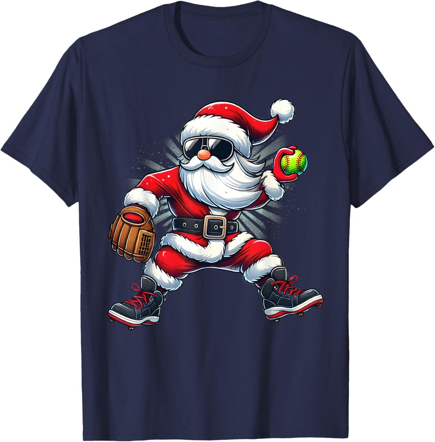 Santa Playing Softball as Pitcher Boys Kids Teens Christmas T-Shirt - T-Shirt | Navy