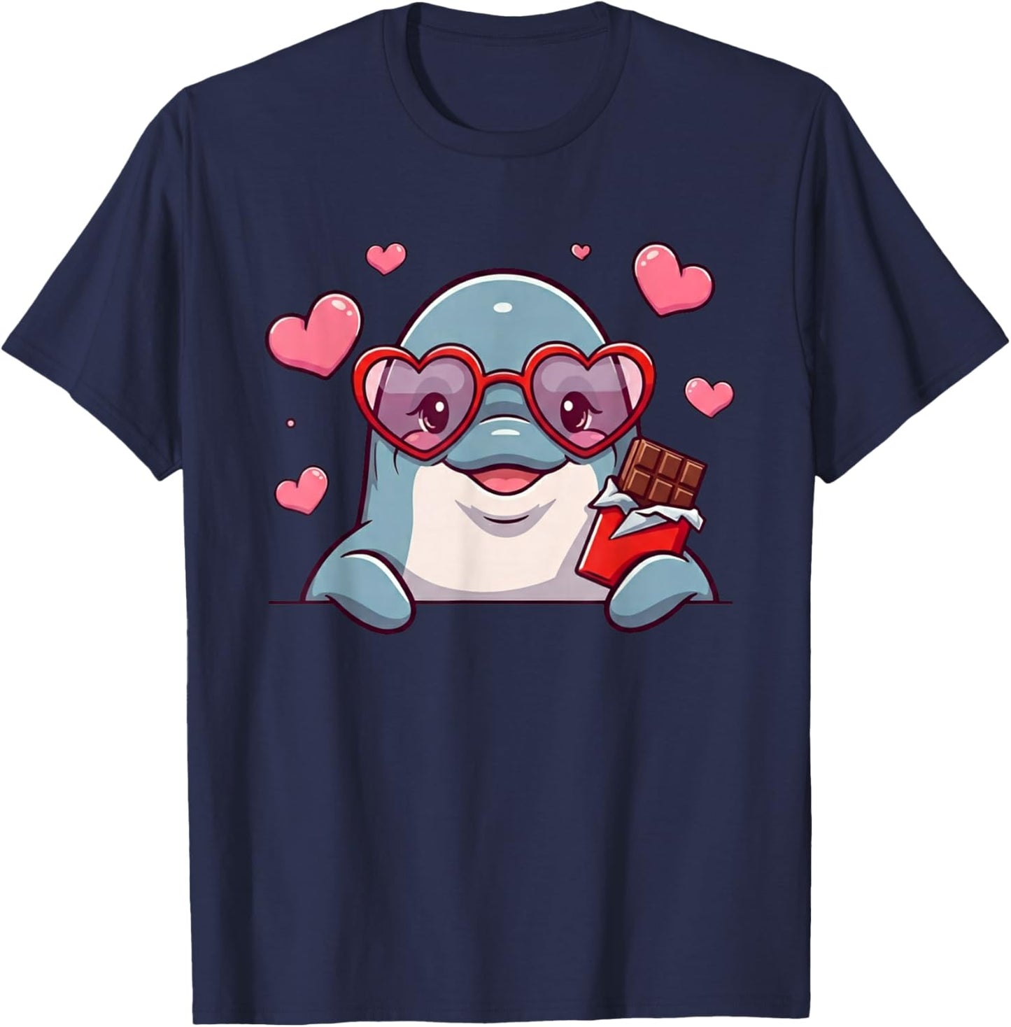 Funny Dolphin Heart Chocolate Valentine Kids T-Shirt - T-Shirt | Navy
