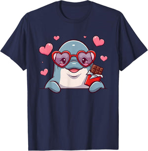 Funny Dolphin Heart Chocolate Valentine Kids T-Shirt - T-Shirt | Navy