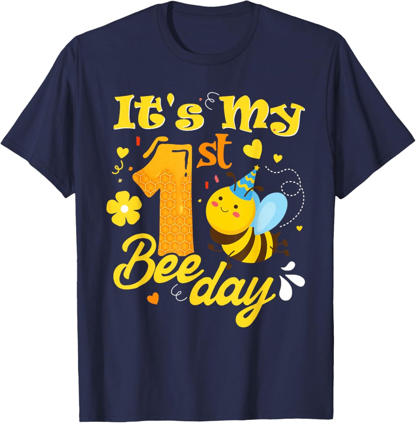 1 Year Old Bee It's My 1st Birthday Bee Day T-Shirt - T-Shirt | Navy